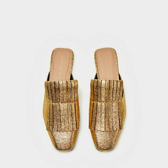 gold mules flat